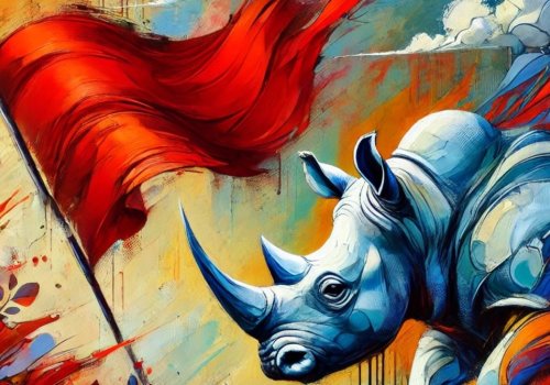 FARBTEST, BRD 1968 - 2024, ein rotes Stück Stoff im Wind
